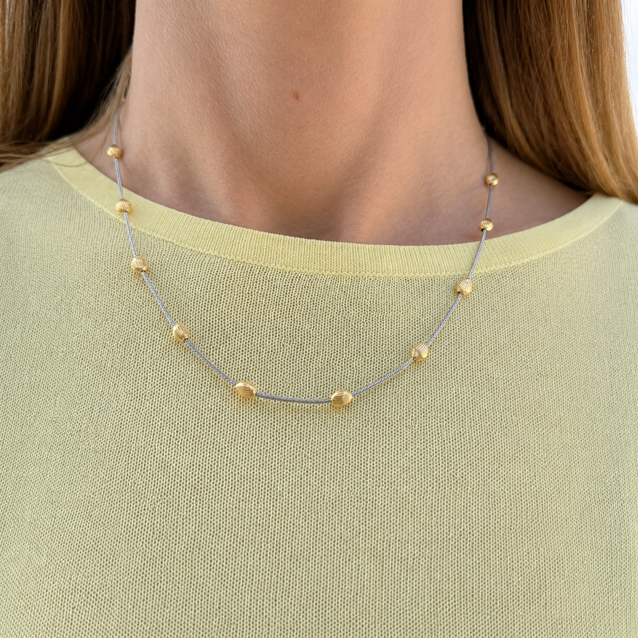 COLLAR NUGGETS BICOLOR PLATA BAÑO ORO 18 KTES
