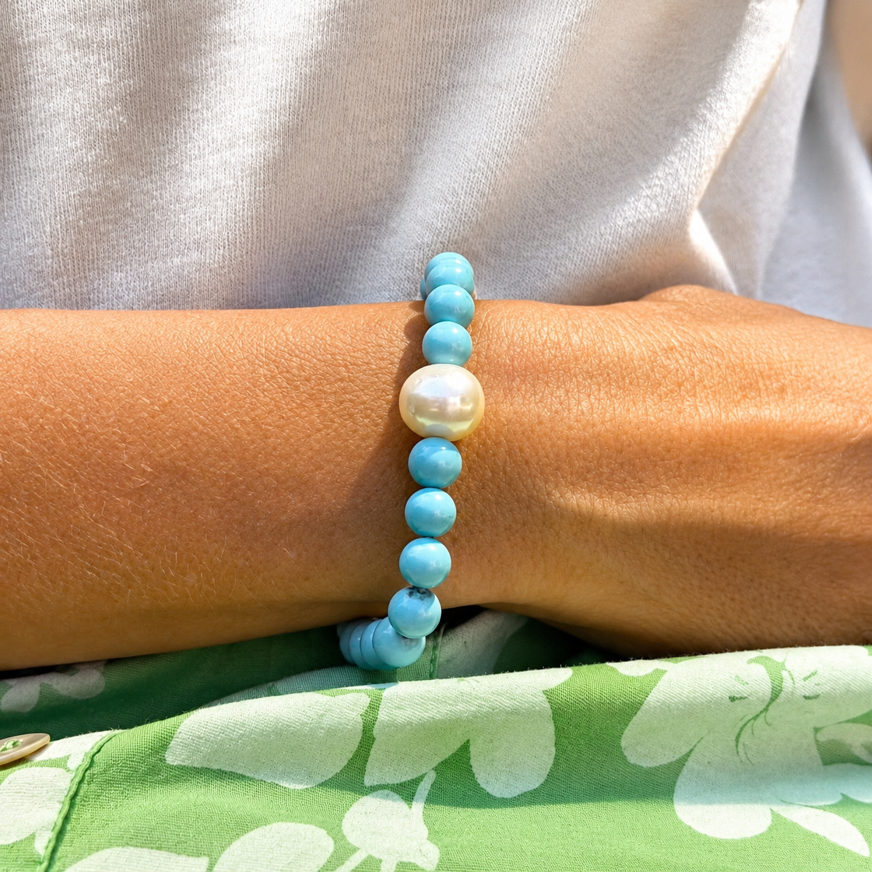PULSERA TURQUESA PERLA CULTIVADA ESFÉRICA