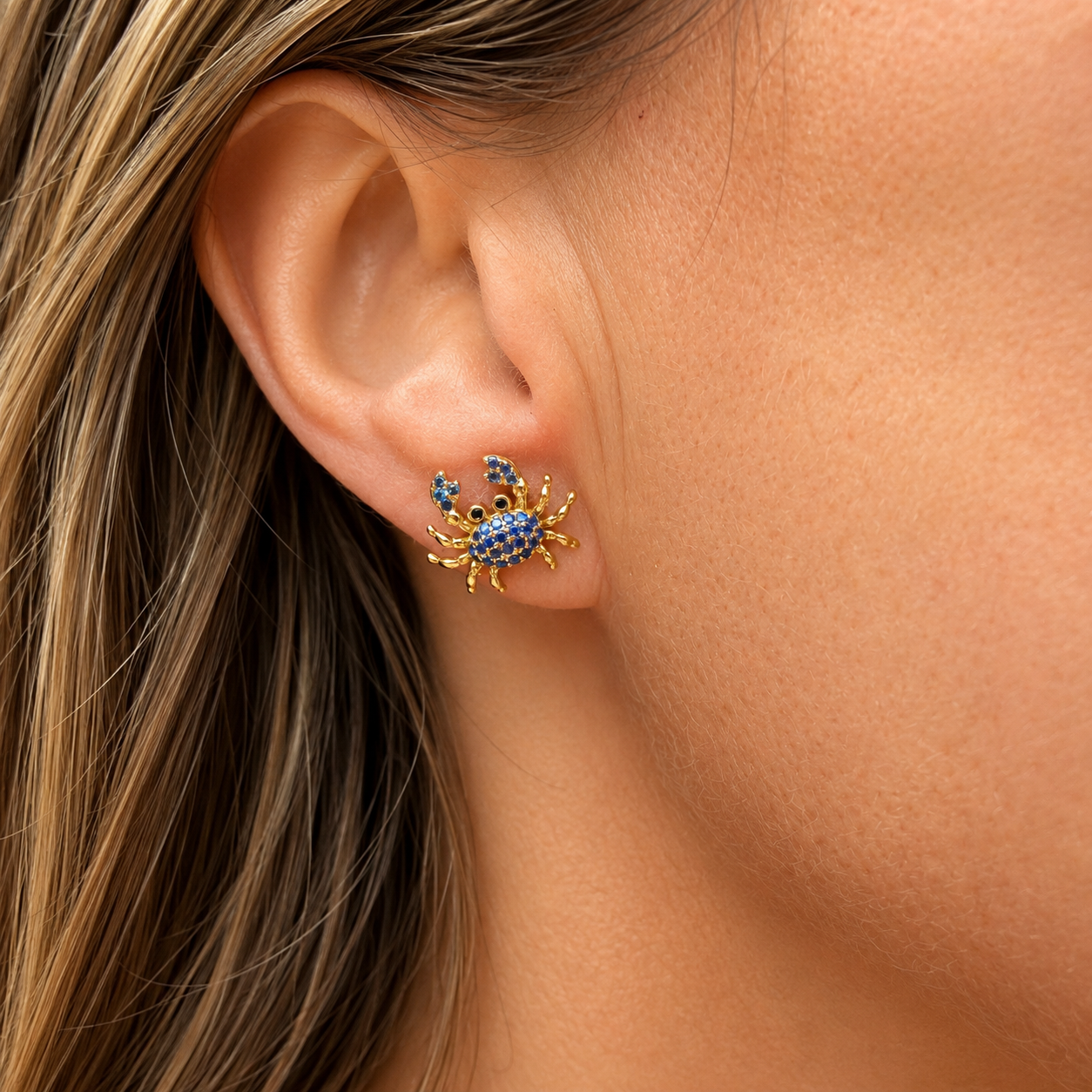 PENDIENTES CANGREJO PAVÉ ZIRCONITAS PLATA BAÑO ORO 18 KTES