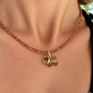 COLLAR CUARZO FUMÉ Y ÁGATA PERRO OJO DE TIGRE
