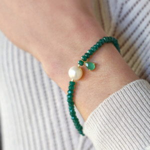 PULSERA CUARZO VERDE Y PERLA CHARM