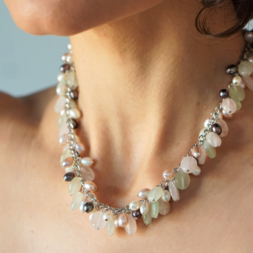 COLLAR RACIMO ÁGATAS Y PERLAS