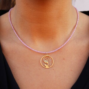 COLLAR CUARZO ROSA VIRGEN PLATA DORADA