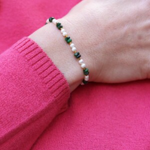 PULSERA RUBÍ ZOISITA Y PERLAS