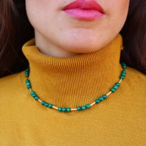 COLLAR MALAQUITA ENTREPIEZAS PLATA DORADA
