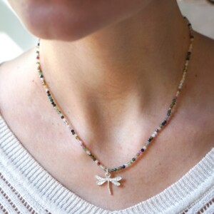 COLLAR TURMALINA Y LIBÉLULA PLATA