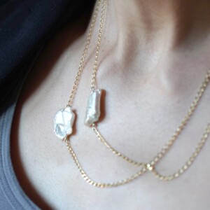 COLLAR CADENA PLATA DORADA PERLAS KEISHI