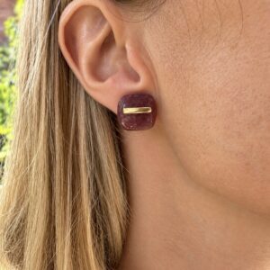 PENDIENTES CUADRADOS ÁGATA BAÑO ORO