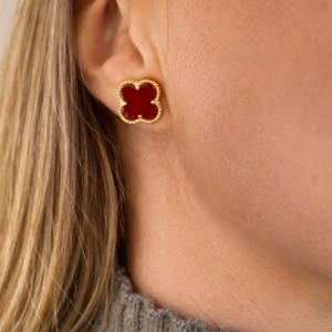 PENDIENTES TRÉBOL CORNALINA PLATA DORADA