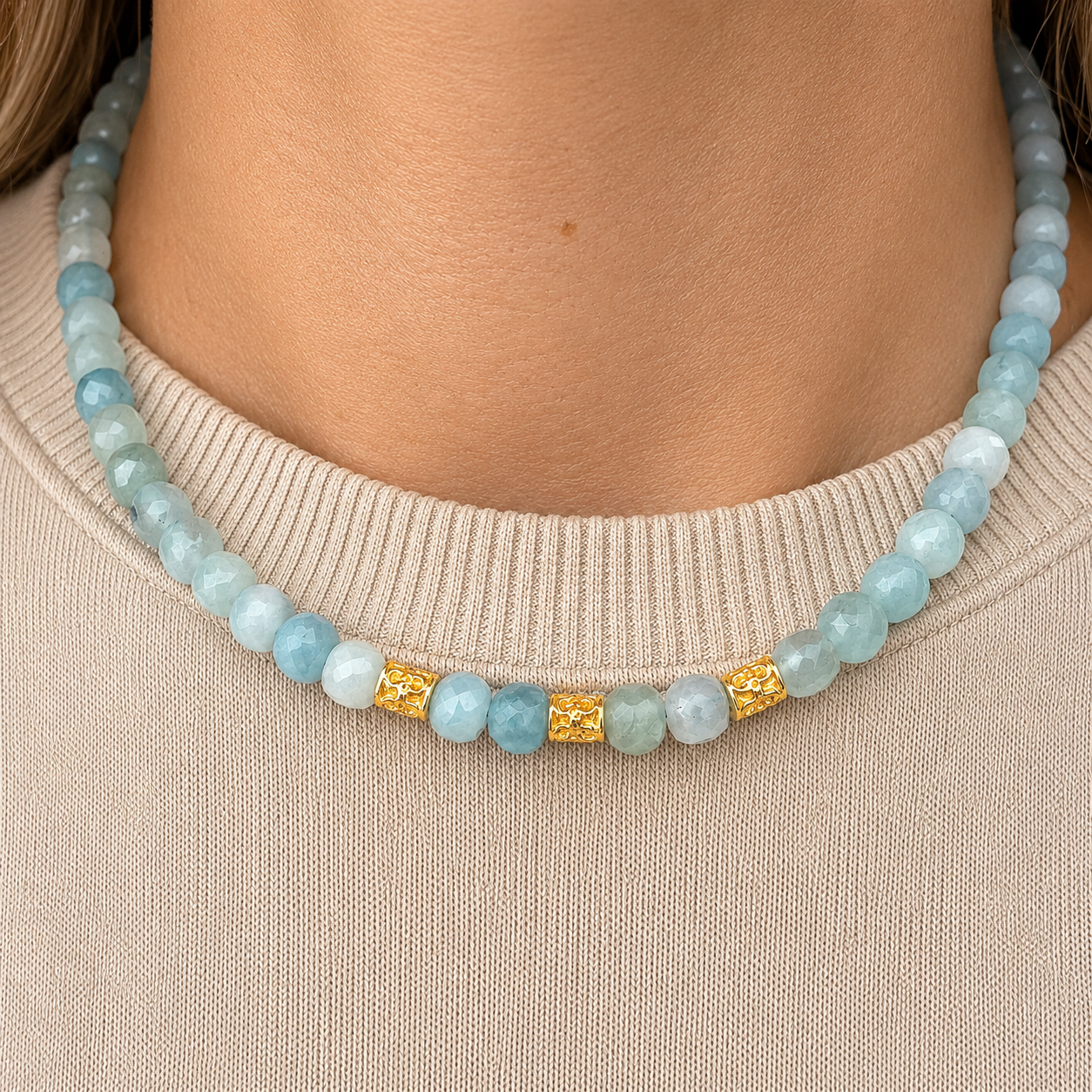 COLLAR CUARZO AZUL CUADRADO PLATA BAÑO ORO