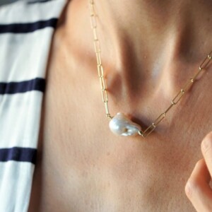 COLLAR CADENA PLATA DORADA PERLA BARROCA