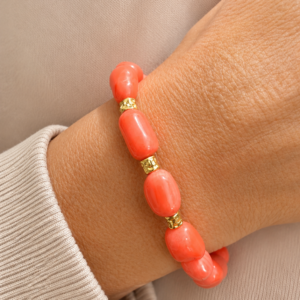 PULSERA DE CORAL PIEL DE ÁNGEL PLATA BAÑO ORO 18 KTES