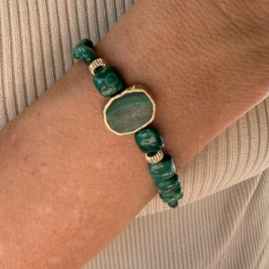 PULSERA MALAQUITA PLATA BAÑO ORO 18 KTES
