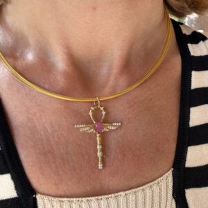 COLLAR LIBÉLULA TURMALINA PLATA BAÑO ORO