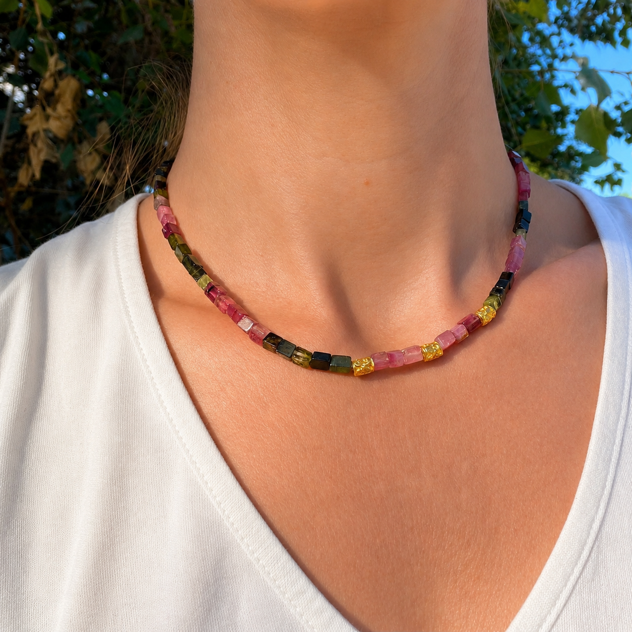 COLLAR TURMALINA MULTICOLOR CUADRADA
