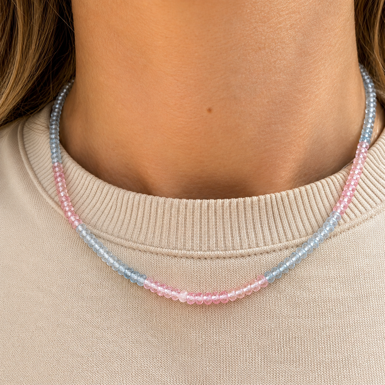 COLLAR MORGANITA RONDEL CIERRE PLATA BAÑO ORO 18 KTES