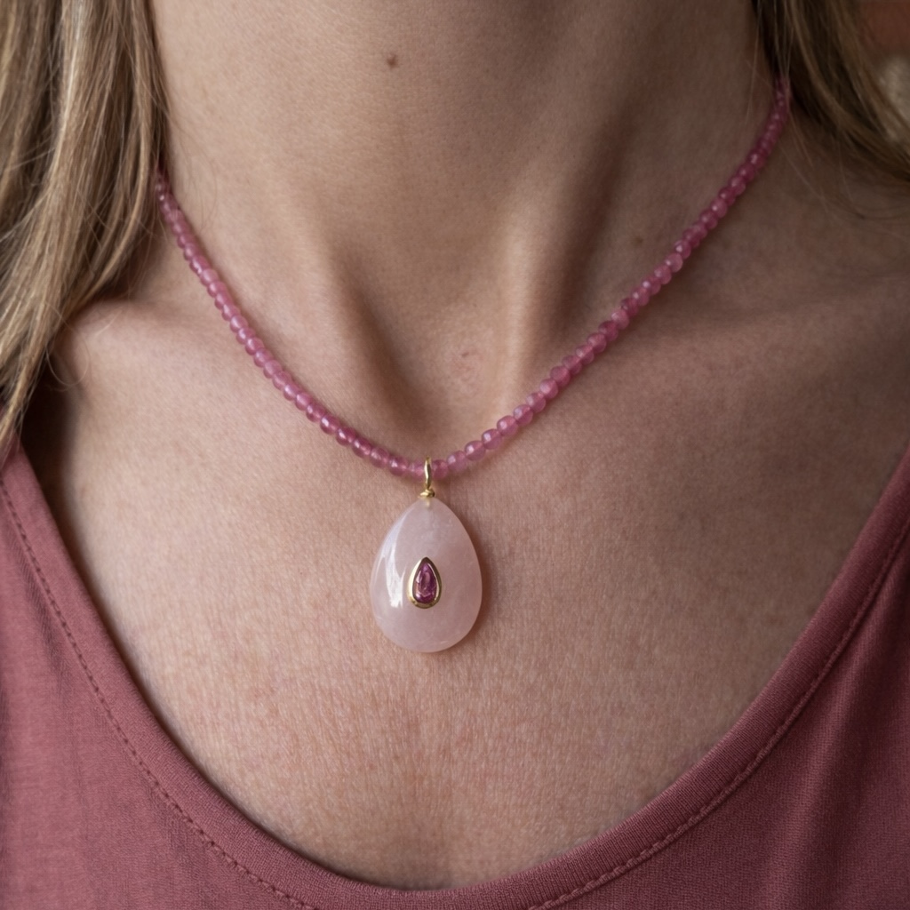 COLLAR SANT JORDI 2026 -CUARZO Y TURMALINA ROSA