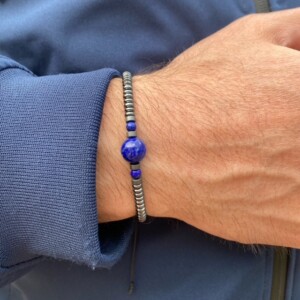 PULSERA MACRAMÉ HEMATITE-LAPISLÁZULI