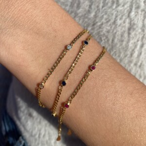 PULSERA ESLABONES PLATA DORADA Y PIEDRA