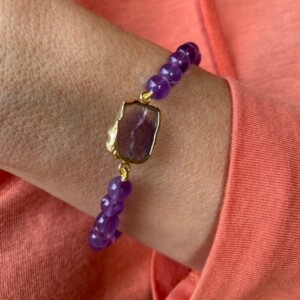 PULSERA AMATISTA PLATA DORADA