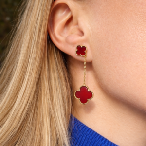PENDIENTES DOBLES TRÉBOL CORNALINA