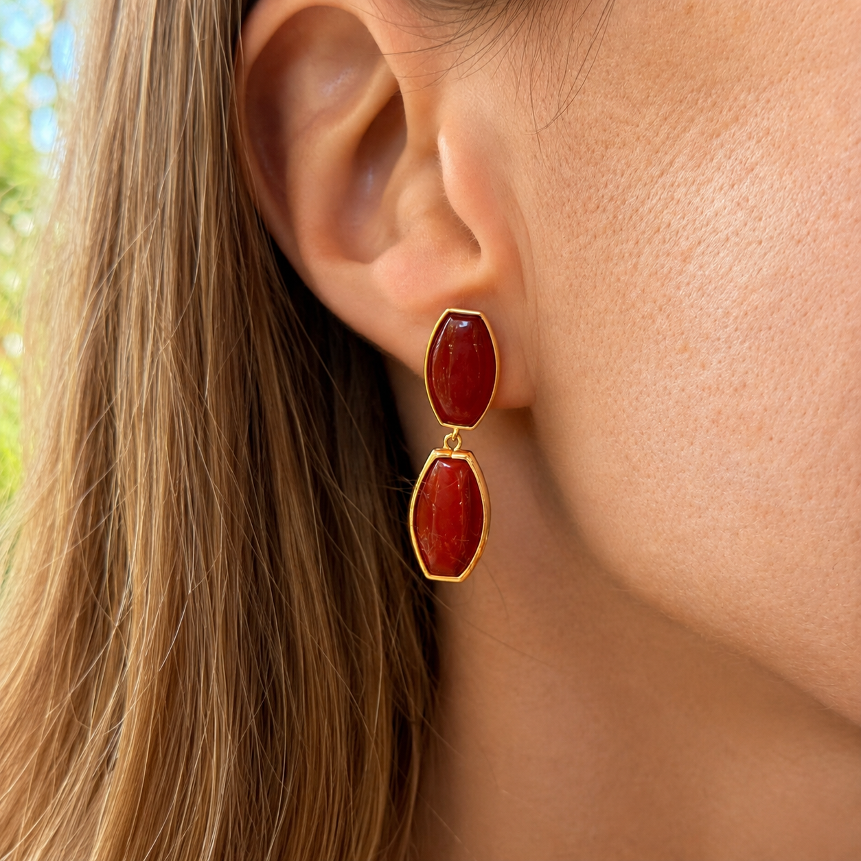 PENDIENTES CORNALINA PLATA BAÑO ORO