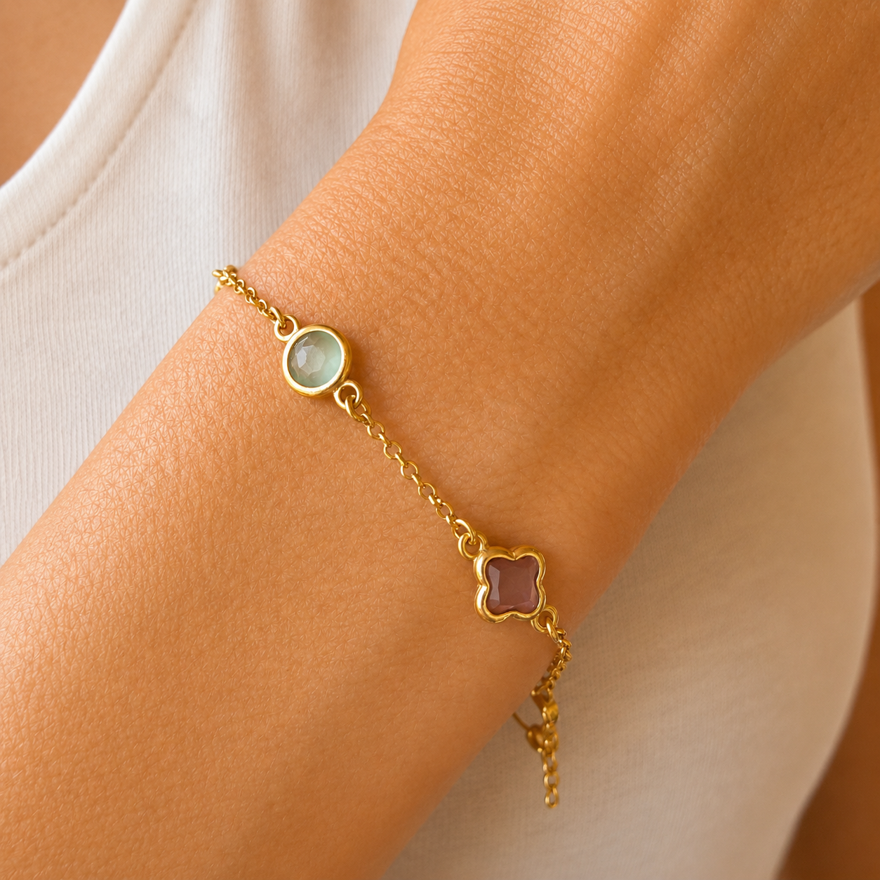 PULSERA PIEDRAS NATURALES PASTEL CHARMS SUERTE