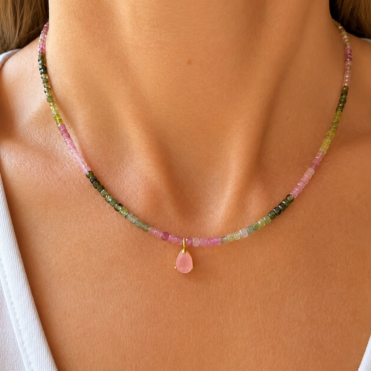 COLLAR TURMALINA CHARM CUARZO ROSA