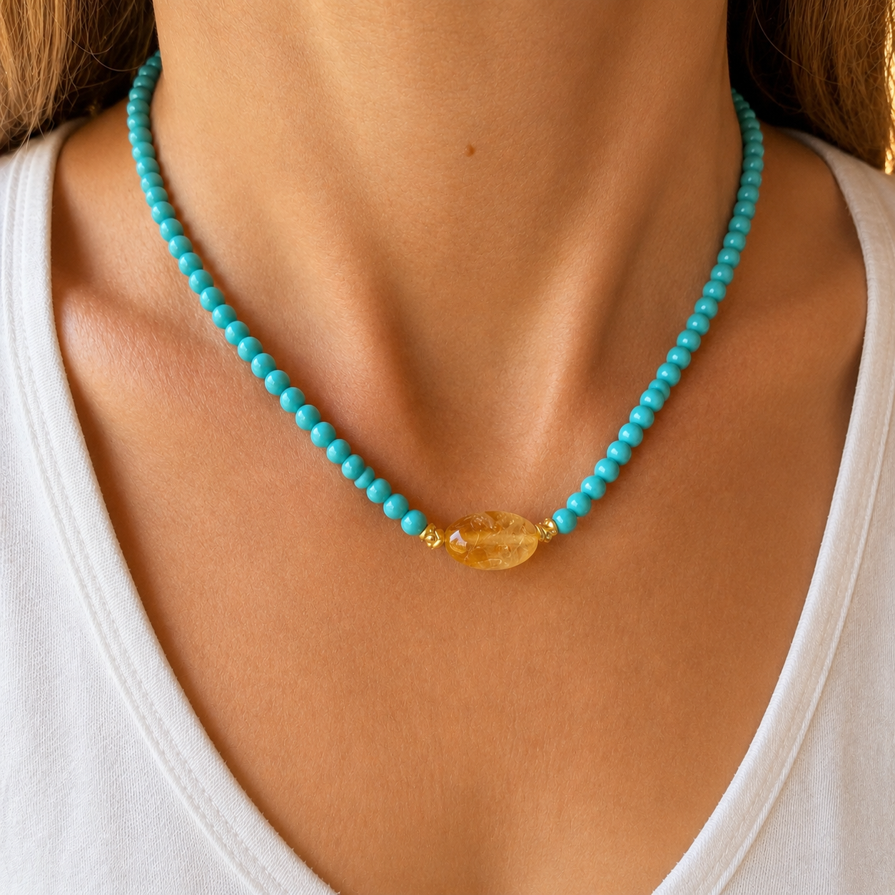 COLLAR TURQUESA Y CUARZO CITRINO