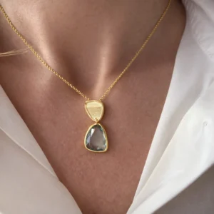 COLLAR TOPACIO PLATA BAÑO ORO TEXTURIZADA