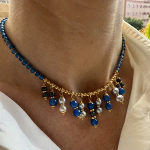 COLLAR CUARZO AZUL RACIMO PERLAS