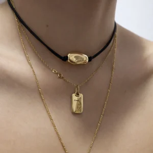 COLLAR CUERO CON PEPITA BAÑO DE ORO