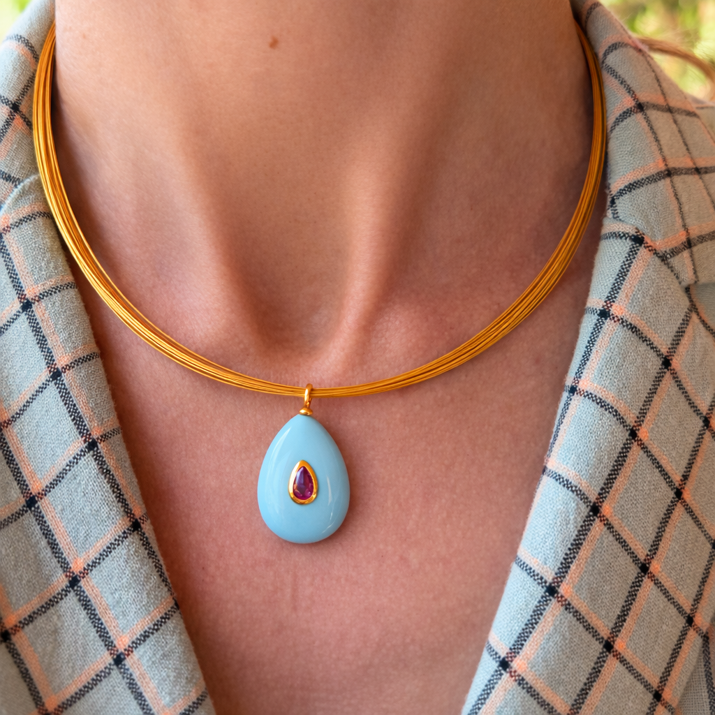 COLLAR MULTIHILOS COLGANTE TURQUESA Y AMATISTA