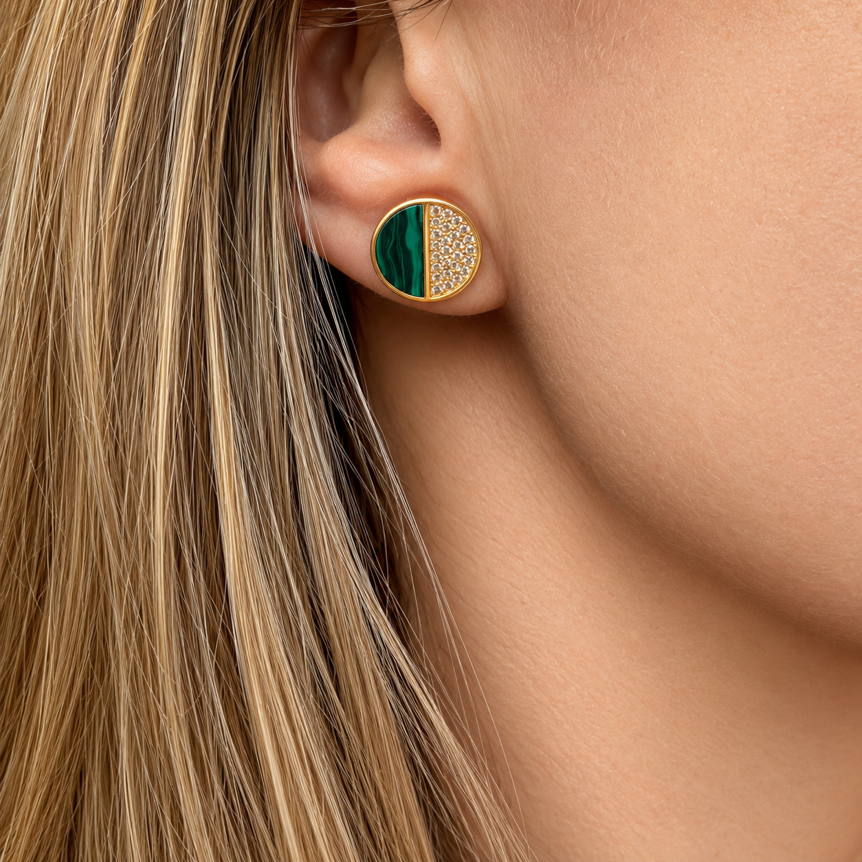 PENDIENTES MALAQUITA PAVÉ ZIRCONITAS