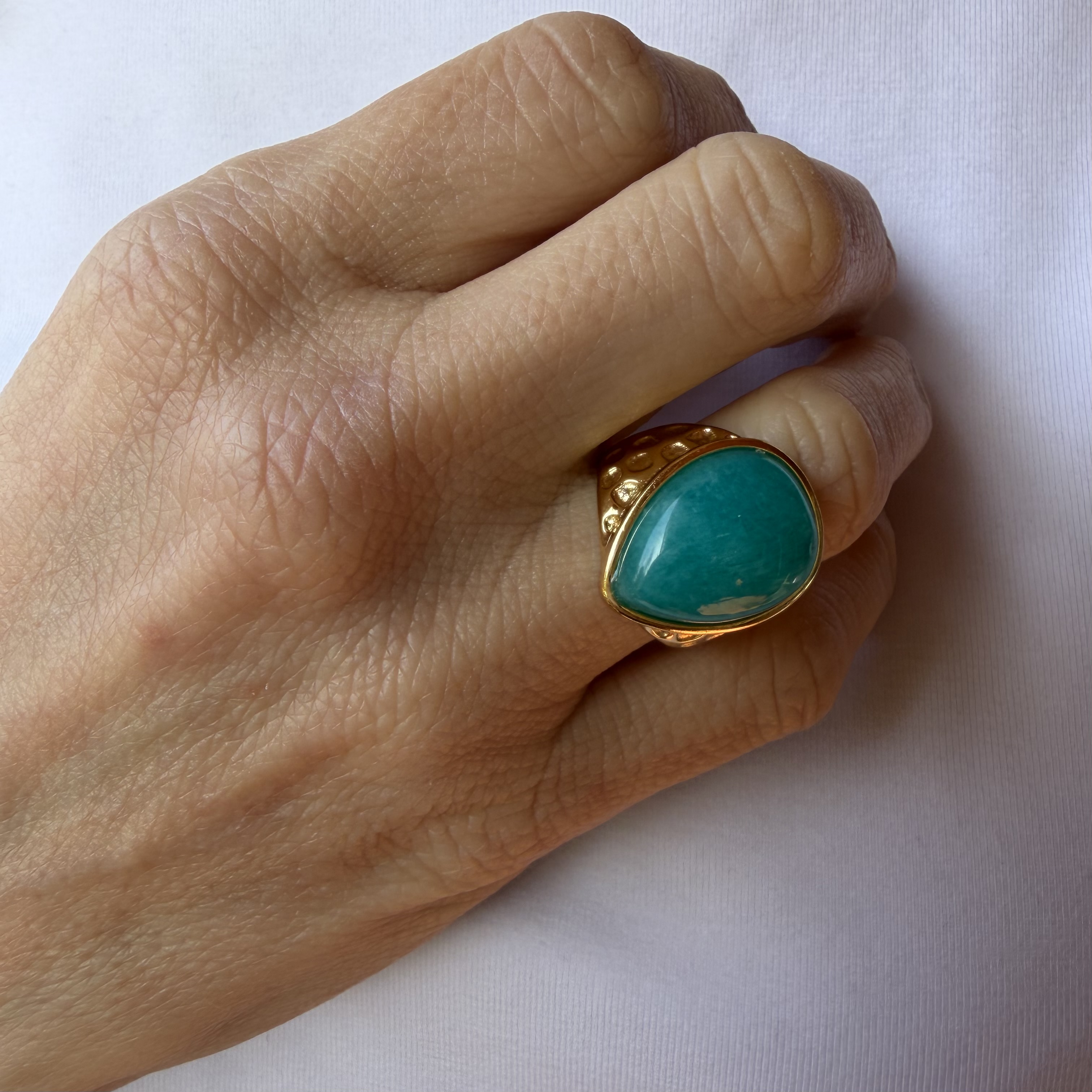 ANILLO AMAZONITA PLATA BAÑO ORO 18 KTES