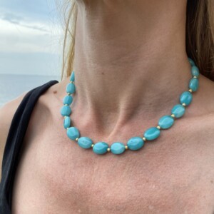 COLLAR CALCEDONIA AZUL PLATA DORADA