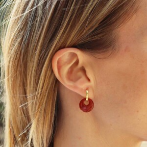 PENDIENTES DESMONTABLES AROS PLATA Y CORNALINA