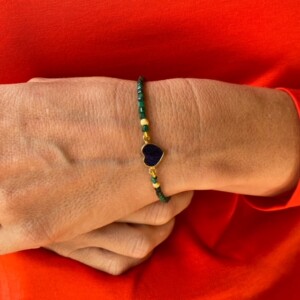 PULSERA CORAZÓN MALAQUITA Y LAPISLÁZULI