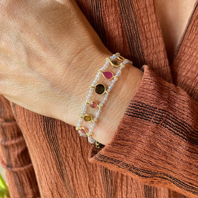 PULSERA DOBLE LABRADORITA Y TURMALINA