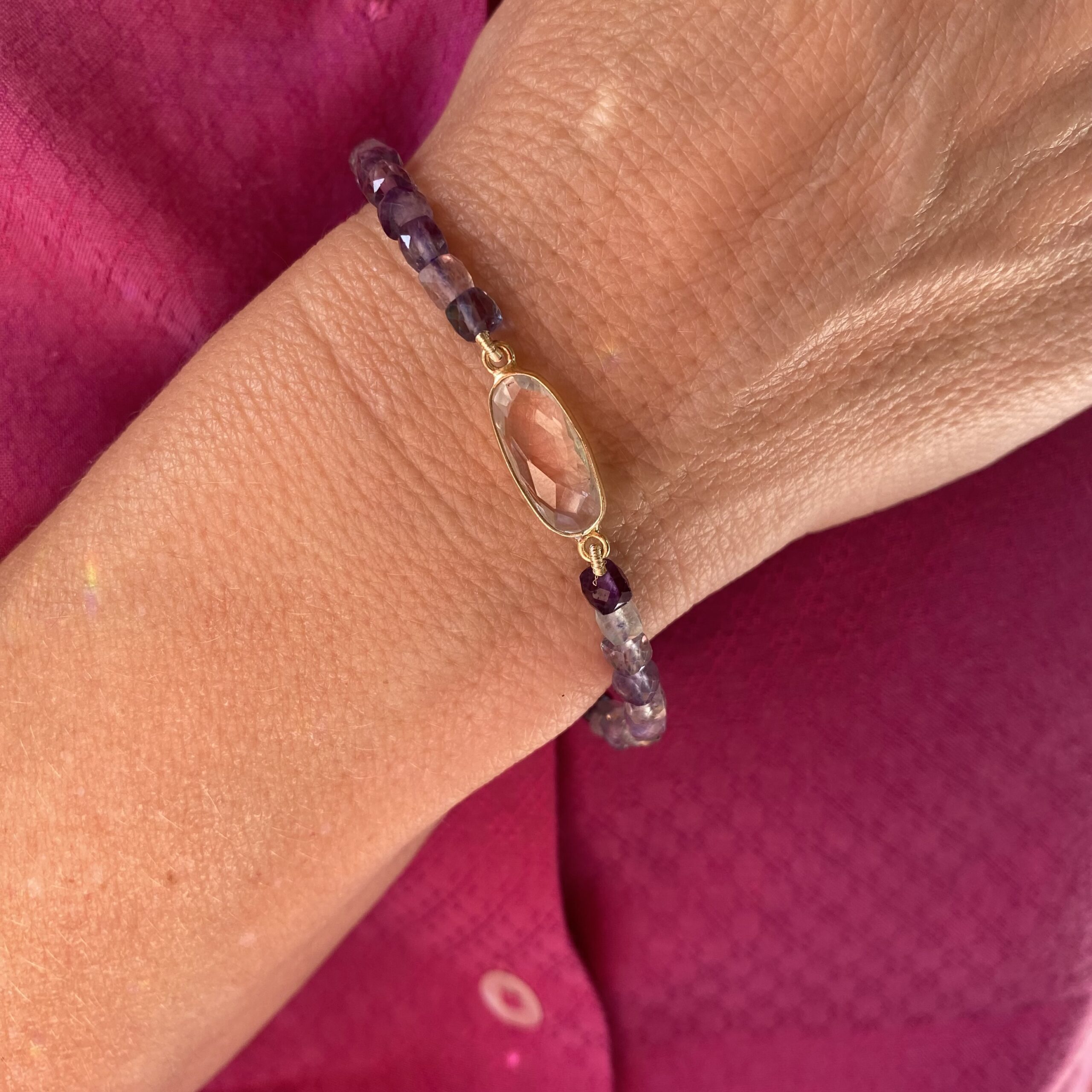 PULSERA FLUORITA Y CUARZO ROCA