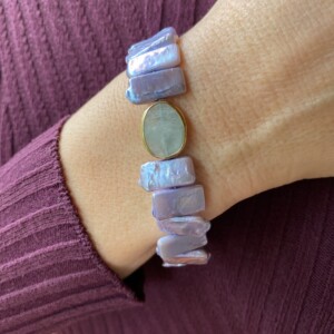 PULSERA PERLAS RECTANGULARES Y AGUAMARINA