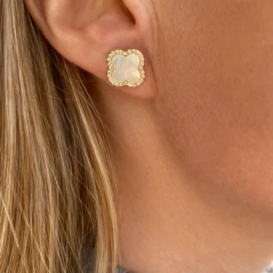 PENDIENTES TRÉBOL NÁCAR PLATA DORADA